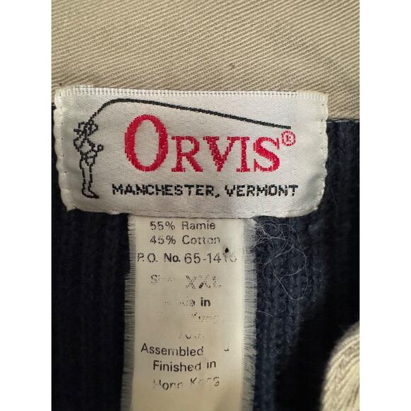 VTG Orvis Sweater Army Navy Blue Collar Quilted Canvas Shoulders Size XXL Flaw - Picture 6 of 7